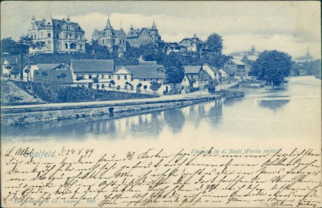 Alte Ansichtskarte Saalfeld/Saale, Eingang in d.Stadt (Partie rechts)