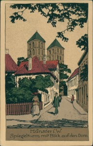 Alte Ansichtskarte Münster, Spiegelturm mit Blick auf den Dom