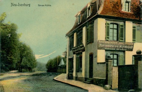 Alte Ansichtskarte Neu-Isenburg, Bansa-Mühle, Restaurant zur Mühle, Brauerei Kempff, Johann Gruber