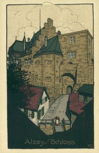 Alte Ansichtskarte Alzey, Schloss (Künstler-Stein-Zeichnung)