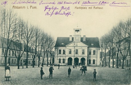 Alte Ansichtskarte Altdamm / Dąbie, Marktplatz mit Rathaus