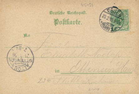 Adressseite der Ansichtskarte Essen-Bredeney, Gruss vom Ruhrstein Bredeney, Besitzer Wilh. Hartmann
