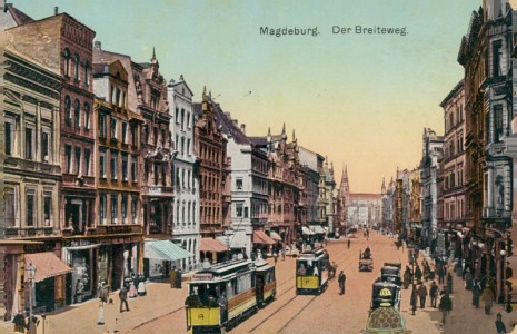 Alte Ansichtskarte Magdeburg, Breiteweg mit Straßenbahn