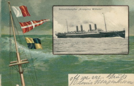 Alte Ansichtskarte Schnelldampfer Kronprinz Wilhelm, Stempel Deutsch Amerikanische Seepost Bremen-New York