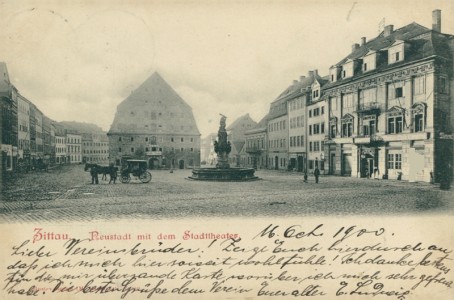 Alte Ansichtskarte Zittau, Neustadt mit dem Stadttheater