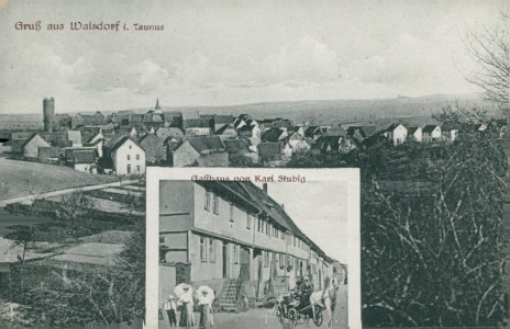 Alte Ansichtskarte Idstein-Walsdorf, Gesamtansicht, Gasthaus von Karl Stubig
