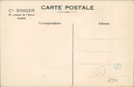 Adressseite der Ansichtskarte Cie Singer, Nähmaschine, Art Deco