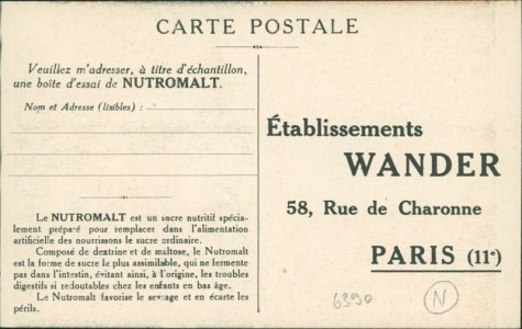 Adressseite der Ansichtskarte Etablissements WANDER, Nutromalt, sign. Joseph Kuhn-Régnier