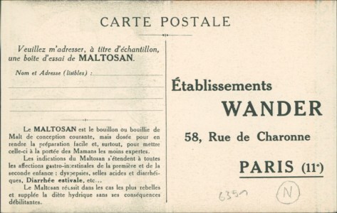 Adressseite der Ansichtskarte Etablissements WANDER, Maltosan, sign. Joseph Kuhn-Régnier