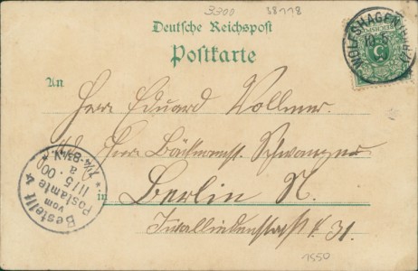 Adressseite der Ansichtskarte Gruss aus Braunschweig, Conzert & Gesellschaftshaus Wilhelmsgarten
