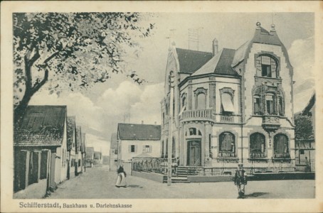 Alte Ansichtskarte Schifferstadt, Bankhaus u. Darlehnskasse
