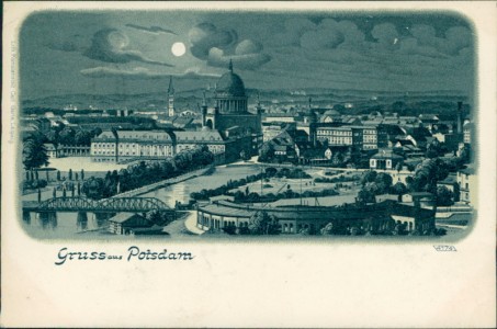 Alte Ansichtskarte Gruss aus Potsdam, Gesamtansicht im Mondschein