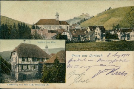 Alte Ansichtskarte Gruss aus Durbach, Gesamtansicht, Gasthaus zum Ritter