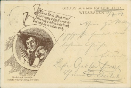 Alte Ansichtskarte Gruss aus dem Rathskeller Wiesbaden, 