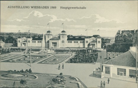 Alte Ansichtskarte Wiesbaden, Ausstellung 1909. Hauptgewerbehalle