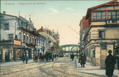 Alte Ansichtskarte Duisburg, Königstrasse am Bahnhof