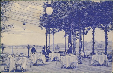 Alte Ansichtskarte Dresden, Terrasse des Hotels Bellevue. Klappkarte mit Menu vom 10. Sept. 1910