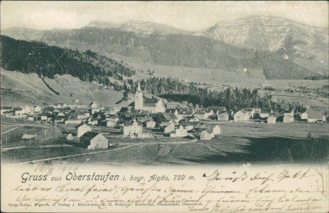 Alte Ansichtskarte Gruss aus Oberstaufen i. bayr. Allgäu, Gesamtansicht