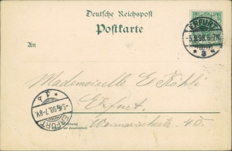 Adressseite der Ansichtskarte Gruss aus Rhoda bei Erfurt, Gasthof Rhoda v. O. Heidensleben
