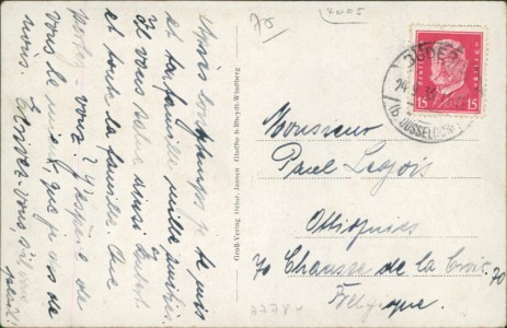 Adressseite der Ansichtskarte Meerbusch-Büderich, Kirche mit Kriegerdenkmal