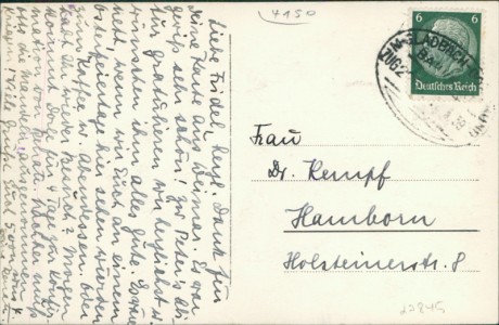 Adressseite der Ansichtskarte Krefeld-Uerdingen, Adolf Hitler-Rheinbrücke