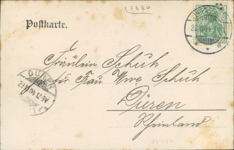 Adressseite der Ansichtskarte Lüdenscheid, Teilansicht, Evangelisches Vereinshaus