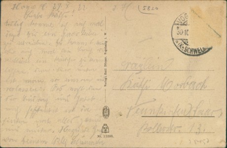 Adressseite der Ansichtskarte Gevelsberg-Vogelsang, Nordstraße