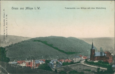 Alte Ansichtskarte Ennepetal-Milspe, Totalansicht von Milspe mit dem Klutertberg