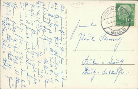 Adressseite der Ansichtskarte Rösrath-Hoffnungsthal, An der Sülz