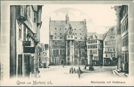 Alte Ansichtskarte Marburg, Marktplatz mit Rathaus
