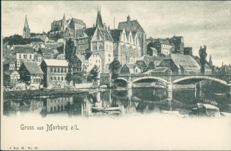 Alte Ansichtskarte Marburg, Teilansicht