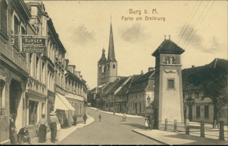 Alte Ansichtskarte Burg (bei Magdeburg), Partie am Breiteweg