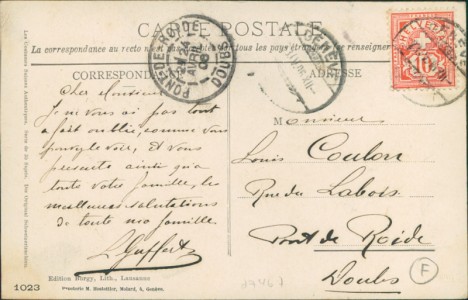 Adressseite der Ansichtskarte Bern (Guggisberg), Frau in Tracht