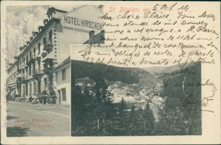 Alte Ansichtskarte St. Blasien, Hotel Hirschen, Hermann Dossenbach