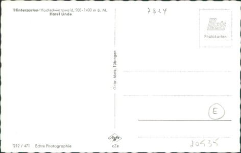 Adressseite der Ansichtskarte Hinterzarten, Hotel Linde