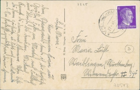 Adressseite der Ansichtskarte Lenzkirch-Kappel, Gesamtansicht