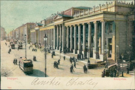 Alte Ansichtskarte Stuttgart, Königsbau mit Straßenbahn (Reliefkarte)