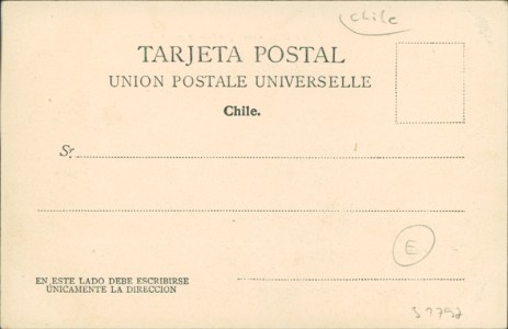 Adressseite der Ansichtskarte Valparaiso, Placa Justicia y Calle Serrano