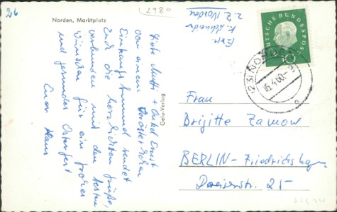 Adressseite der Ansichtskarte Norden, Marktplatz