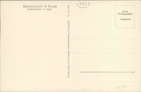 Adressseite der Ansichtskarte Kalletal-Lüdenhausen, Gesamtansicht, Gastwirtschaft H. Krooß