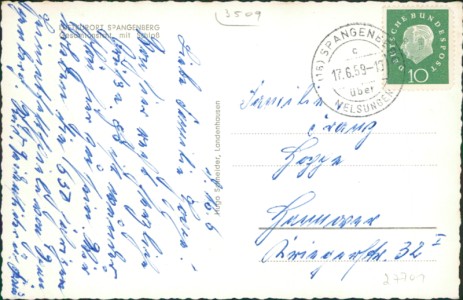 Adressseite der Ansichtskarte Spangenberg, Gesamt mit Schloß