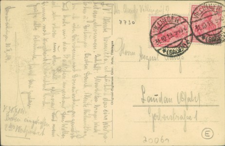 Adressseite der Ansichtskarte Villingen, Partie beim oberen Tor