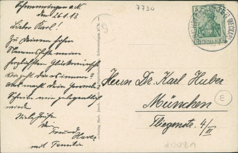 Adressseite der Ansichtskarte Schwenningen a. Neckar, Teilansicht