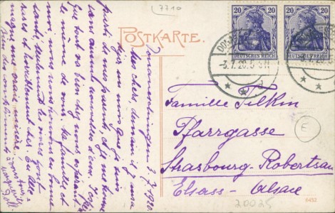 Adressseite der Ansichtskarte Donaueschingen, Donaueschingen und Umgebung aus der Vogelschau, Atelier E. Felle, Isny