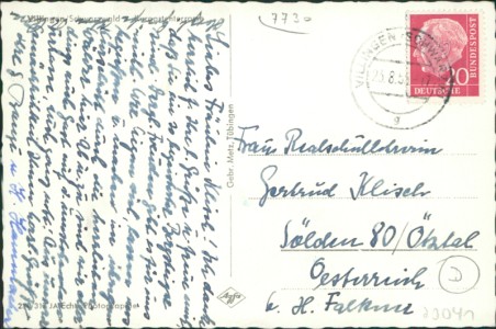 Adressseite der Ansichtskarte Villingen, Kurgartenrestaurant